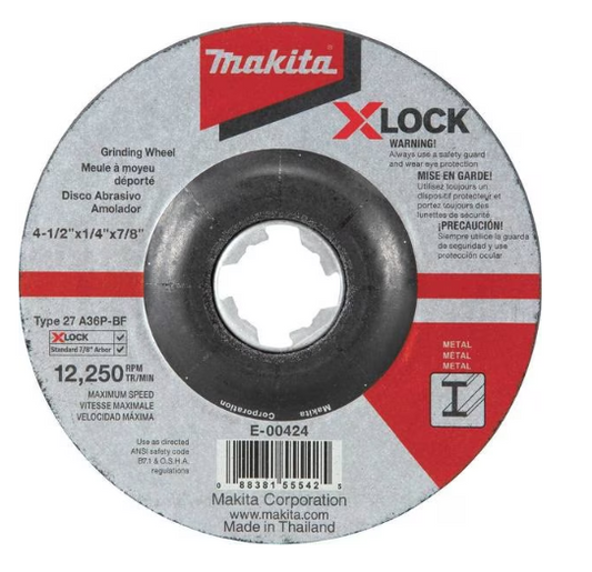 X‑LOCK 4‑1/2" x 1/4" x 7/8" Type 27 General Purpose 36 Grit Metal Abrasive Grinding Wheel
